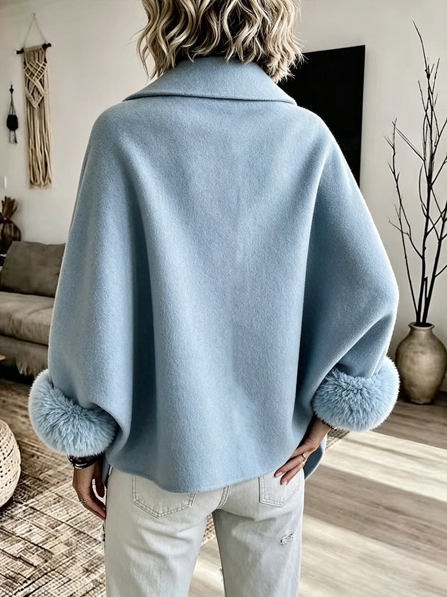 🌿🌿LAST DAY SAVE 49%🔥Cozy Faux Fur Cuff Asymmetric Wool-Blend Jacket