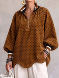 💝💝Chic Polka Dot Corduroy Zip-Up Pullover