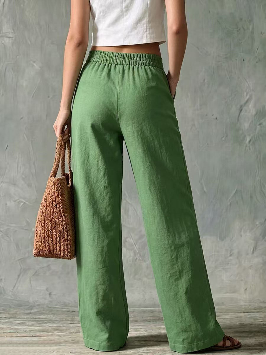 🌿🌿LAST DAY SAVE 49%⌛Women's Solid Color High-waisted Casual Loose Cotton Linen Wide-leg Pants