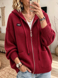 💝💝Cozy And Casual Ribbed Knit Zip-up Hooded Cardigan