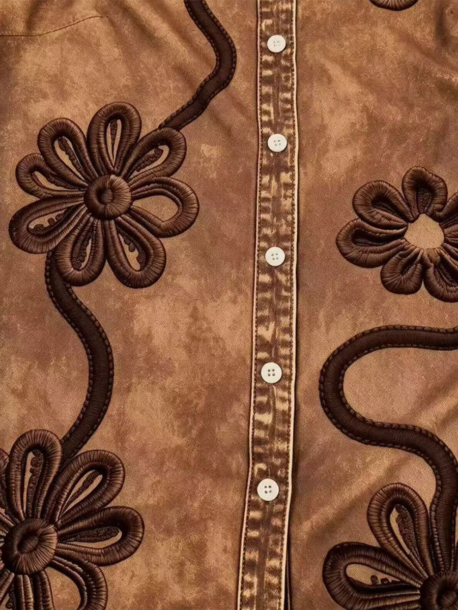 💝💝Vintage Floral Embroidered Denim Shirt