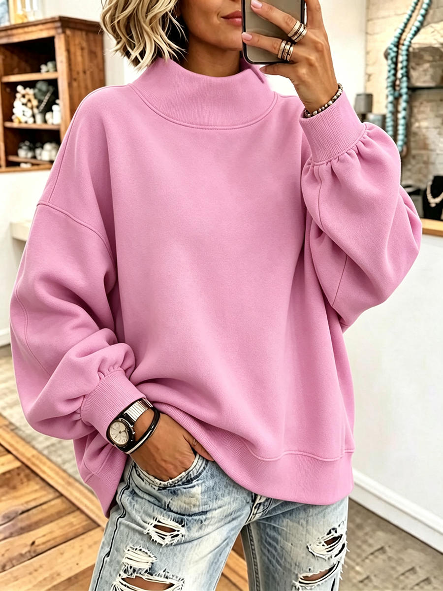 💝💝Cozy Pink High-neck Oversized Sweatshirt