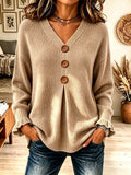 🌿🌿49% OFF🍁HOT SALE🍁Women's Big Button Pleated V-Neck Knit Sweater
