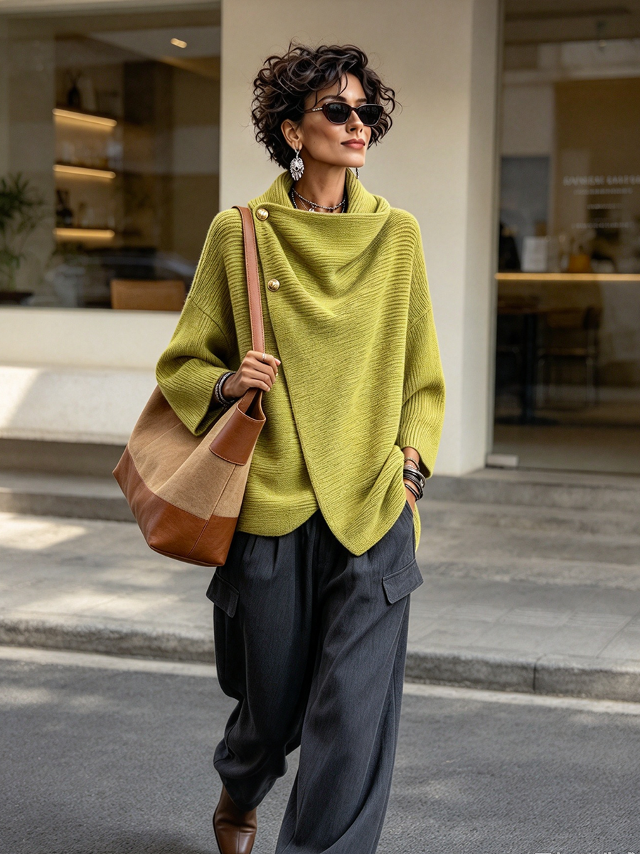 💝💝Relaxed Chic Knitted Asymmetric Button-up Top