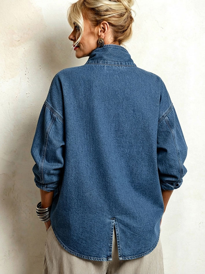 🌿🌿LAST DAY SAVE 49%🔥Chic Oversized Asymmetrical Denim Shirt