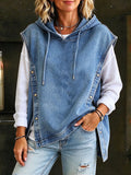 Casual Denim Hooded Vest Layered Streetwear Top