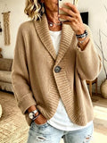 Single-button Chunky Knit Cardigan With A Lapel Collar