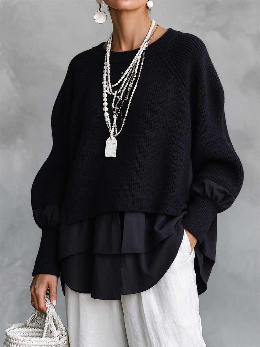💝💝Chic Layered-Look Ribbed Knit Pullover