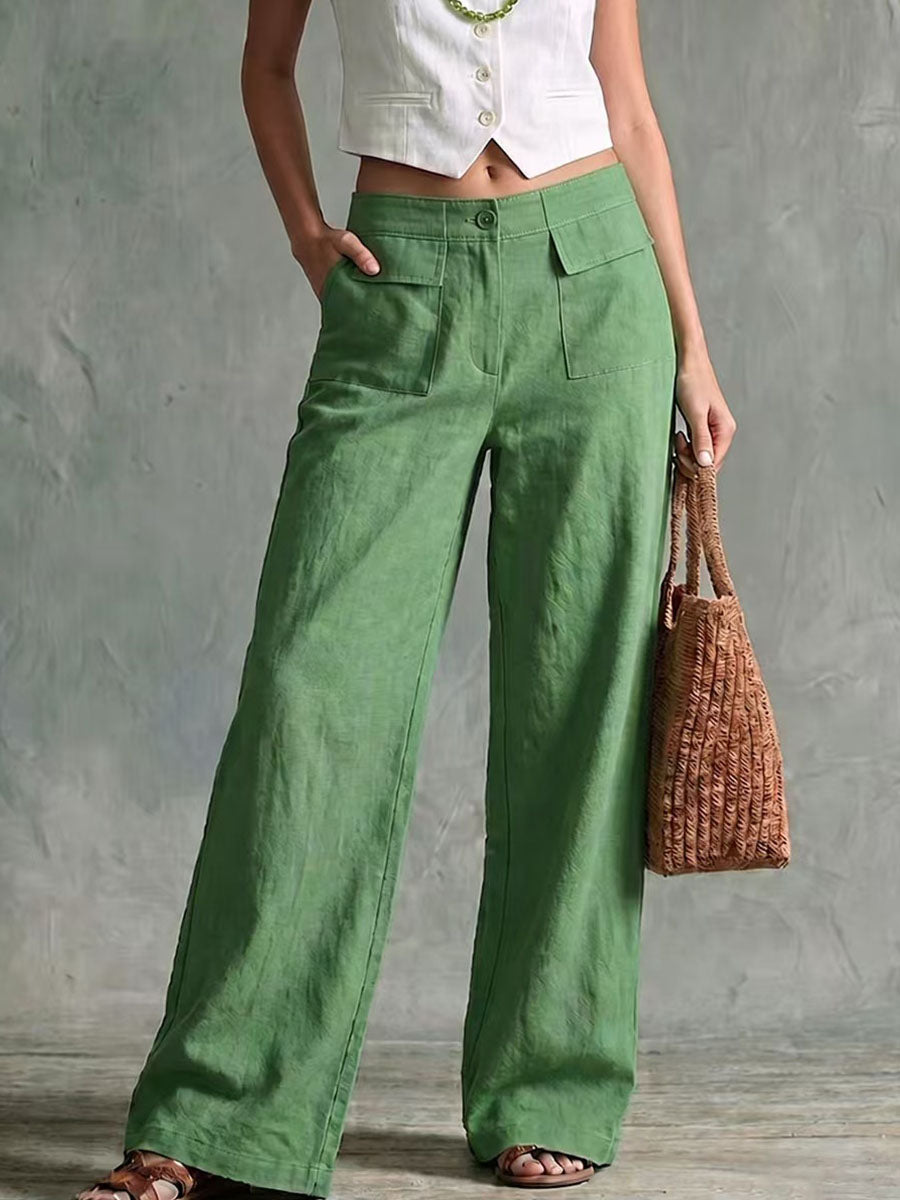🌿🌿LAST DAY SAVE 49%⌛Women's Solid Color High-waisted Casual Loose Cotton Linen Wide-leg Pants