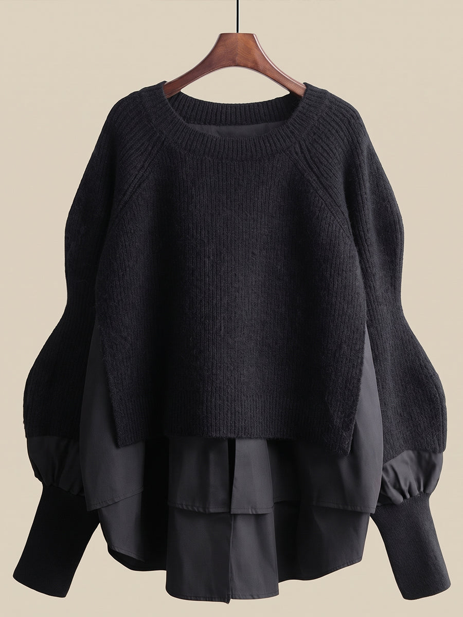 💝💝Chic Layered-Look Ribbed Knit Pullover