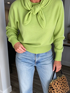 Casual Vibrant Lime Green Sweater Scarf Set