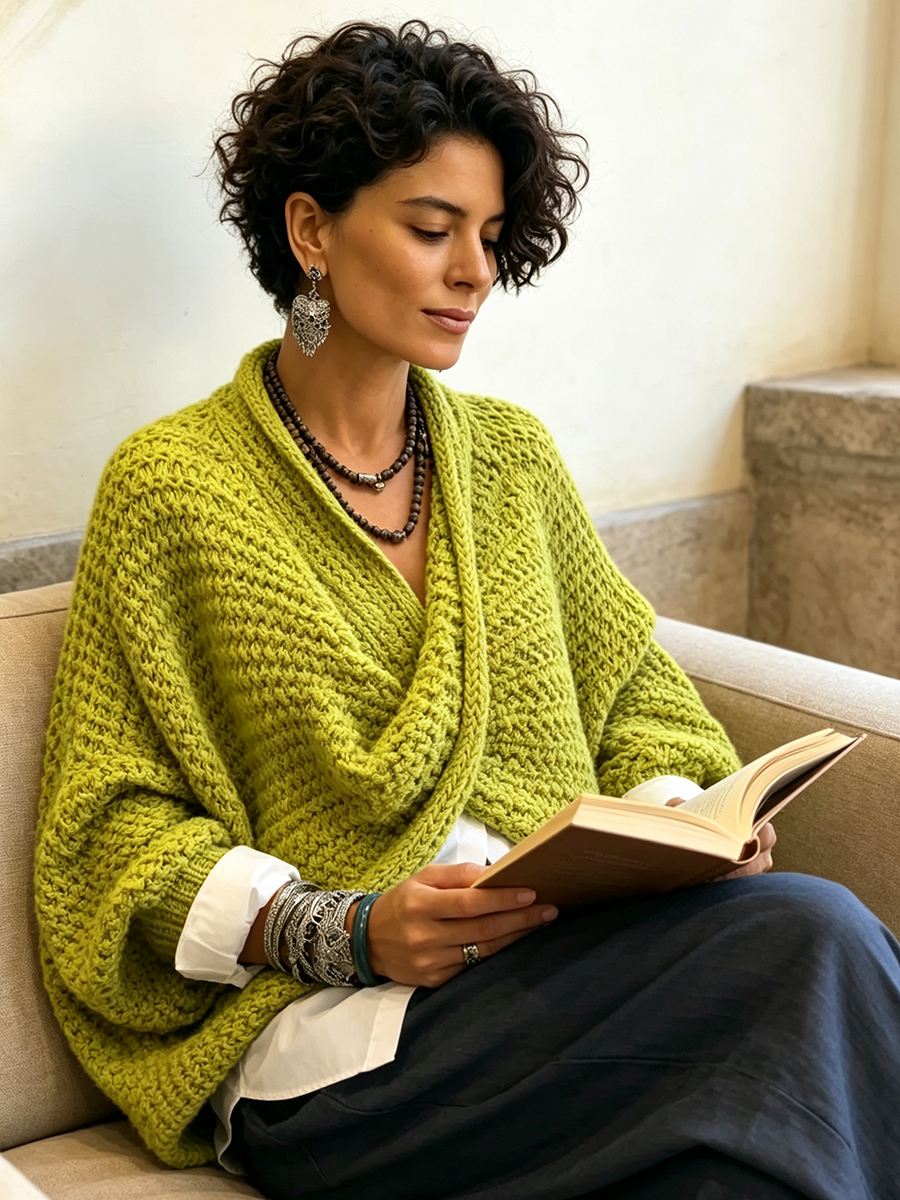 💝💝Cozy Relaxed Batwing Sleeves Crossover V-neck Sweater