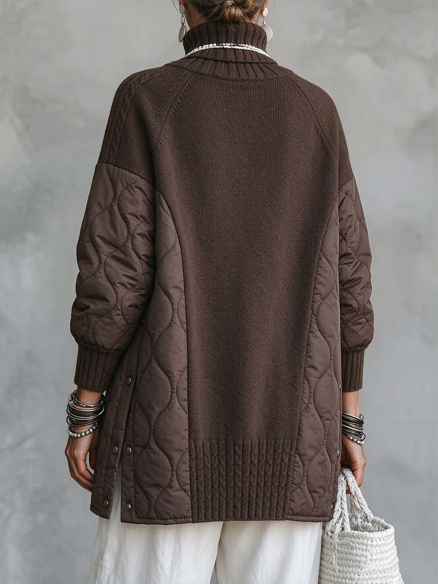 💝💝Cozy Turtleneck Quilted-Panel Knit Pullover