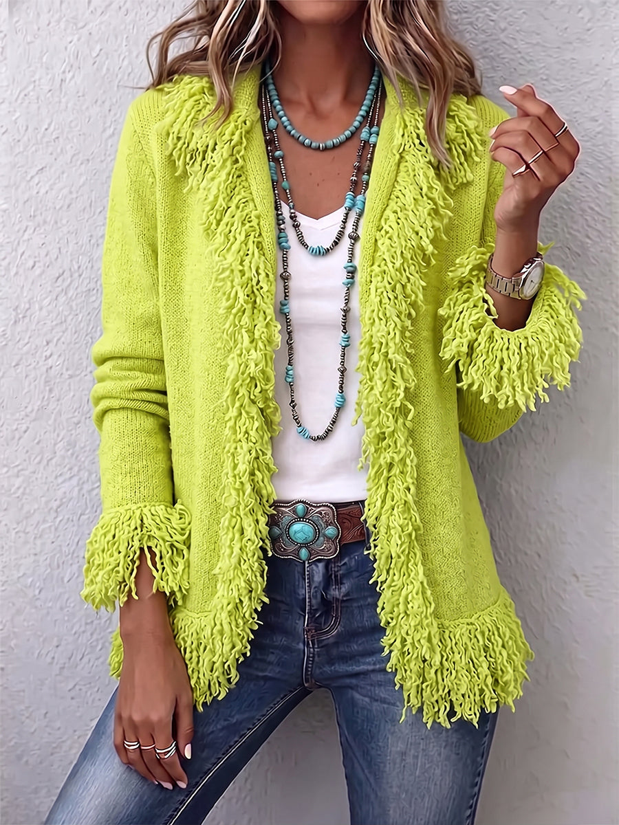 🌿🌿LAST DAY SAVE 49%⌛Vibrant Chartreuse Boho Fringe Cardigan