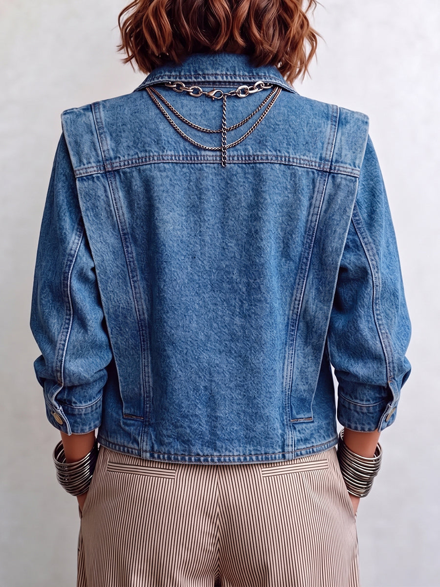 🌿🌿LAST DAY SAVE 49%🔥Statement Gold-Button Denim Jacket