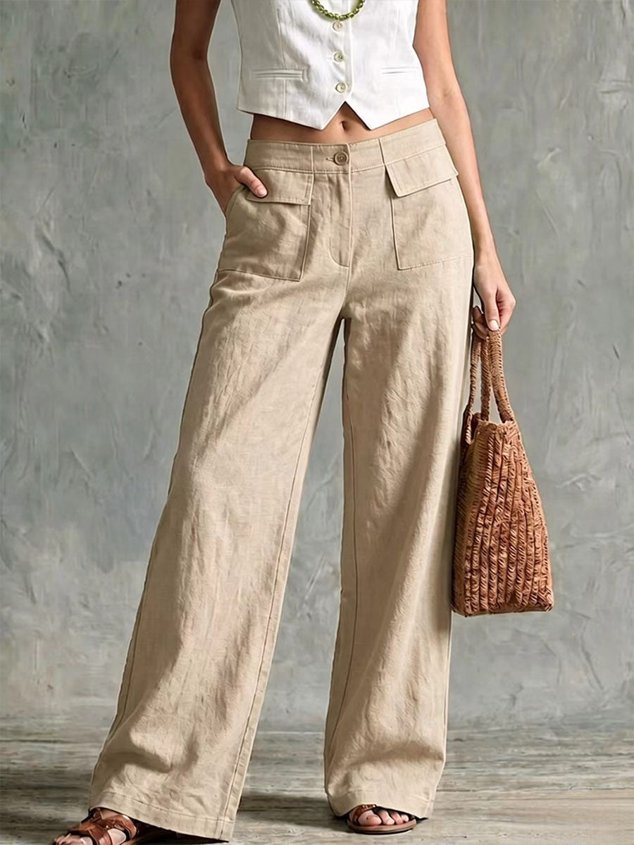 🌿🌿LAST DAY SAVE 49%⌛Women's Solid Color High-waisted Casual Loose Cotton Linen Wide-leg Pants