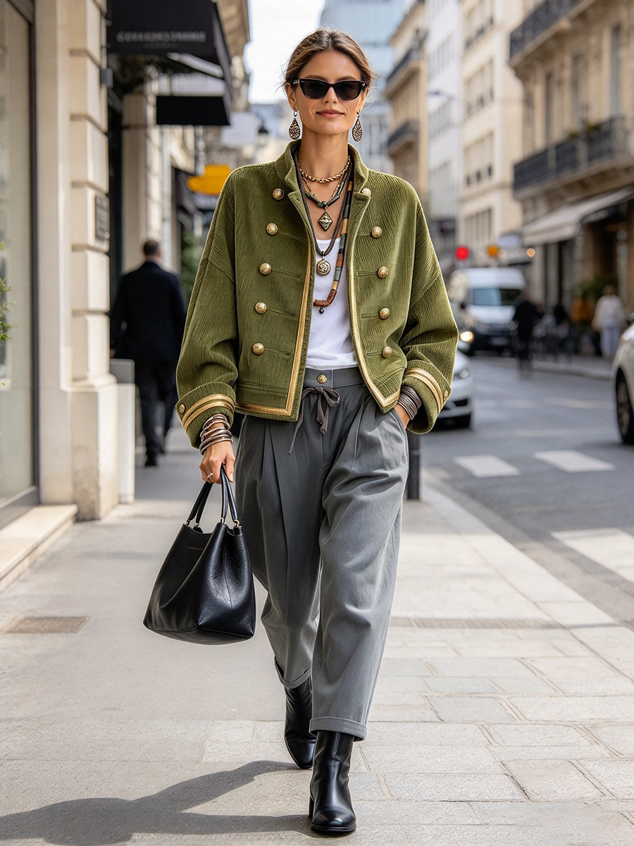🌿🌿LAST DAY SAVE 49%🔥Casual Chic Retro Corduroy Military Cropped Jacket