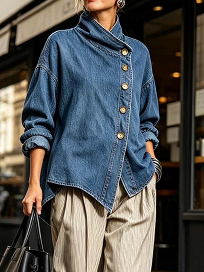 🌿🌿LAST DAY SAVE 49%🔥Chic Oversized Asymmetrical Denim Shirt