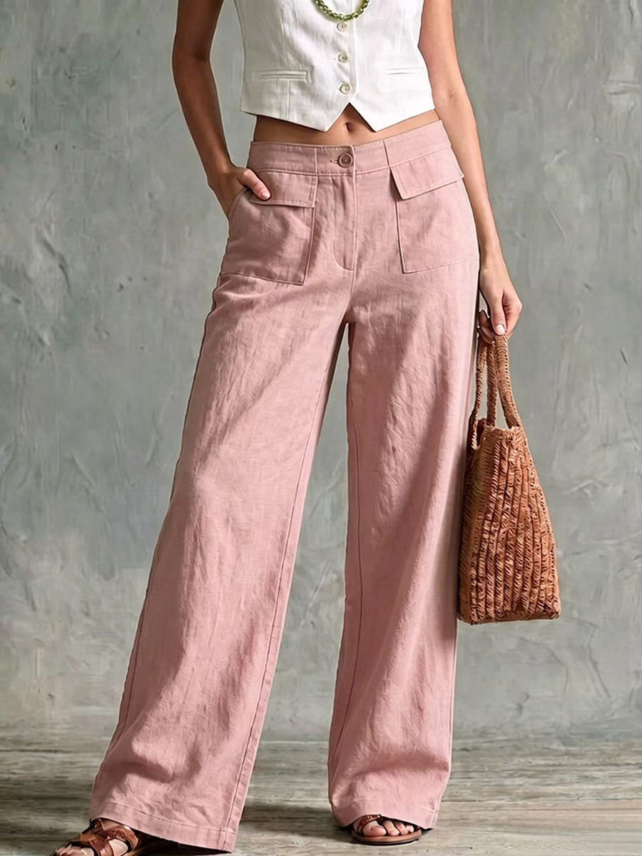 🌿🌿LAST DAY SAVE 49%⌛Women's Solid Color High-waisted Casual Loose Cotton Linen Wide-leg Pants