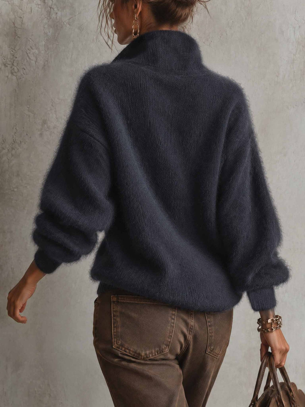 💝💝Fuzzy Wool-blend Half-zip Knit