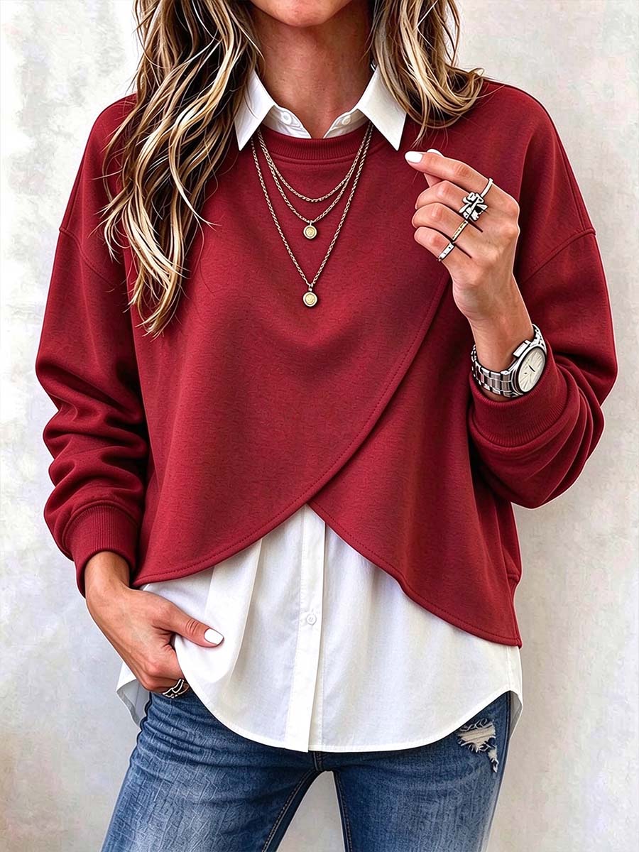 💝💝Women's 2-in-1 Layered Tulip Hem Pullover Top.