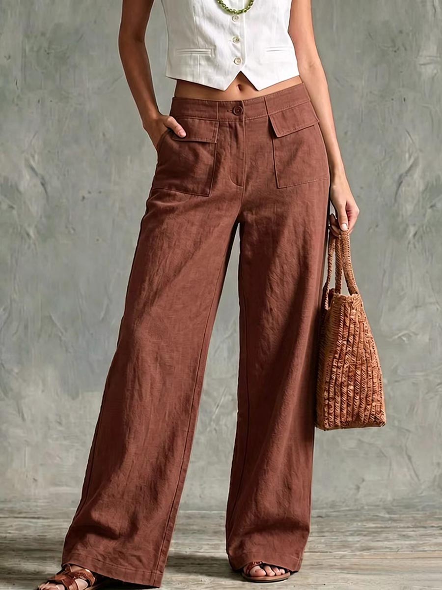 🌿🌿LAST DAY SAVE 49%⌛Women's Solid Color High-waisted Casual Loose Cotton Linen Wide-leg Pants
