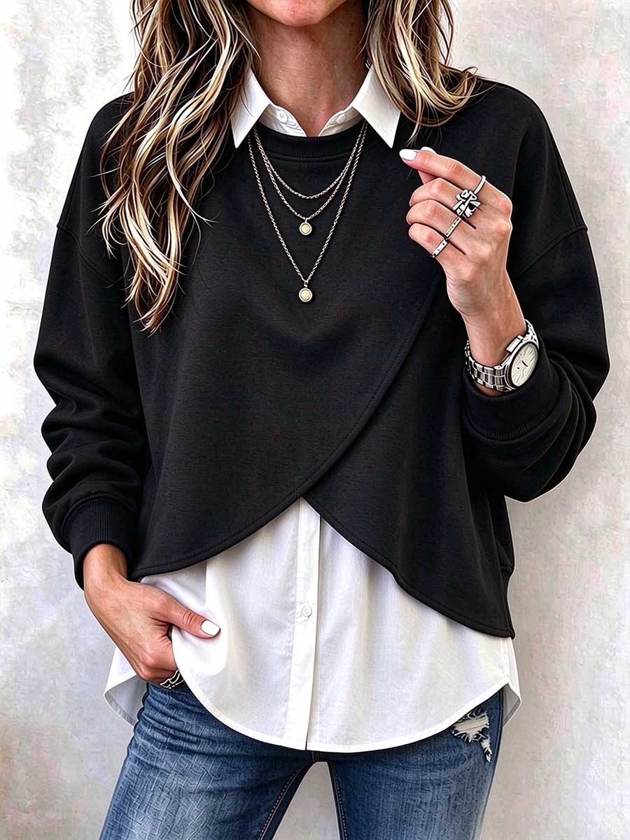💝💝Women's 2-in-1 Layered Tulip Hem Pullover Top.