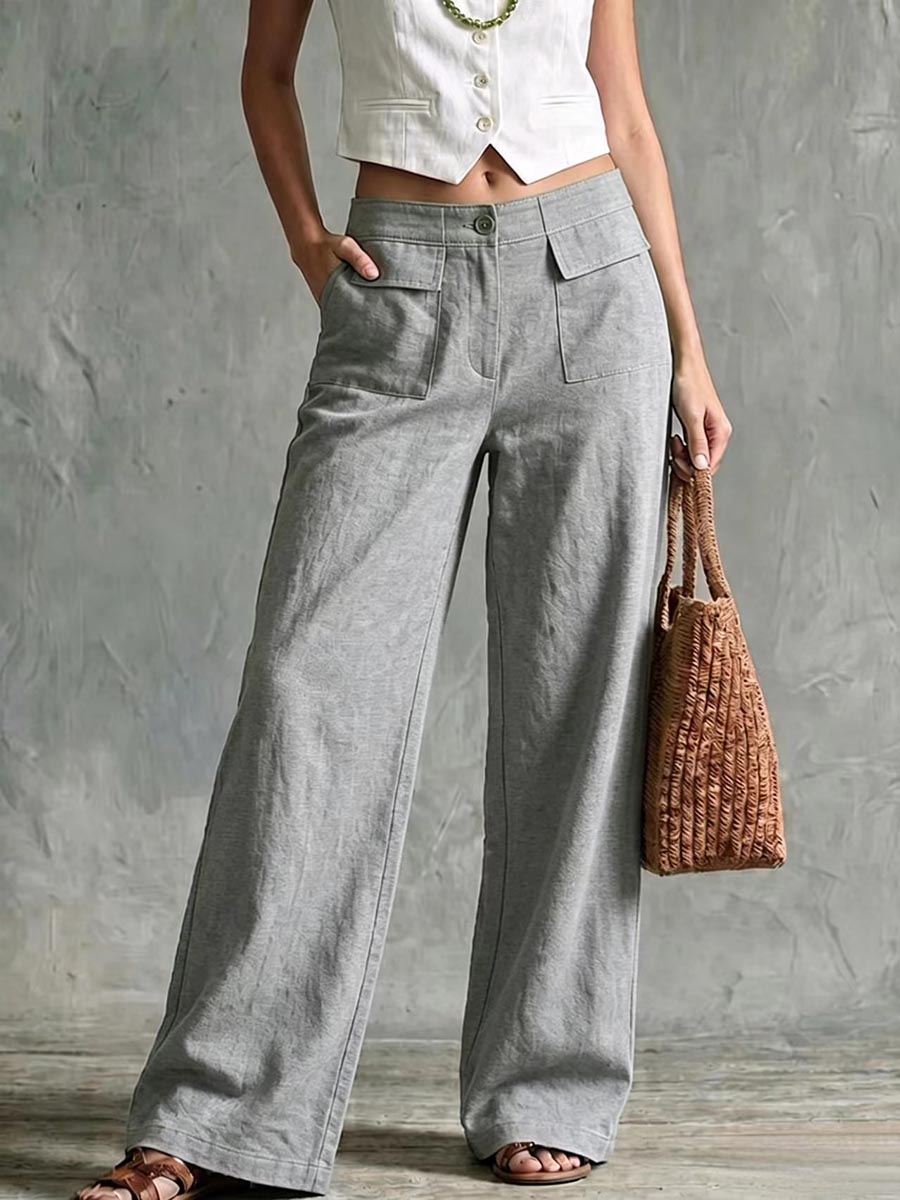 🌿🌿LAST DAY SAVE 49%⌛Women's Solid Color High-waisted Casual Loose Cotton Linen Wide-leg Pants