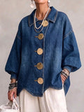 💝💝Collared Oversized Denim Jacket With Large Metal Buttons