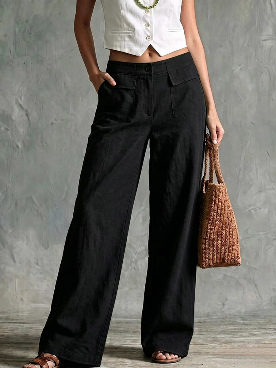 🌿🌿LAST DAY SAVE 49%⌛Women's Solid Color High-waisted Casual Loose Cotton Linen Wide-leg Pants