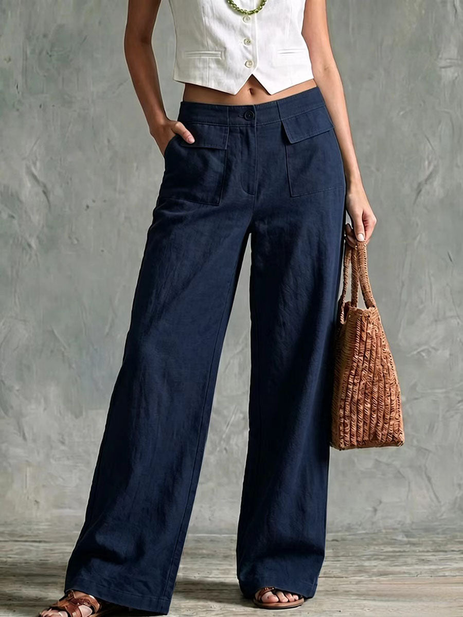 🌿🌿LAST DAY SAVE 49%⌛Women's Solid Color High-waisted Casual Loose Cotton Linen Wide-leg Pants
