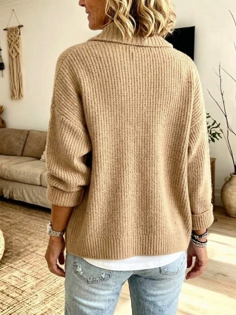 Single-button Chunky Knit Cardigan With A Lapel Collar