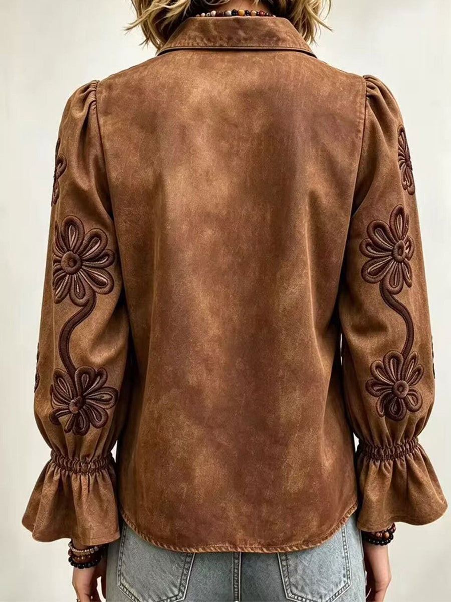 💝💝Vintage Floral Embroidered Denim Shirt