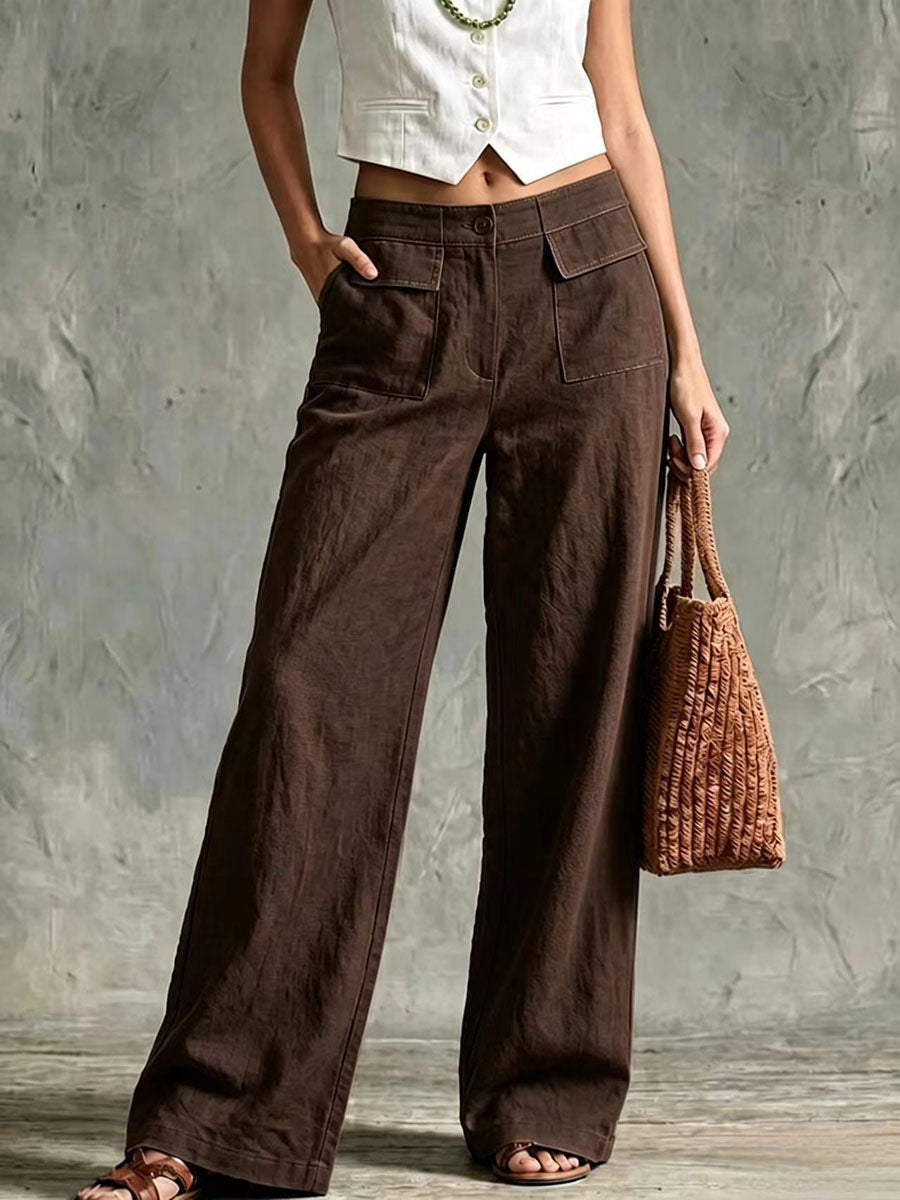 🌿🌿LAST DAY SAVE 49%⌛Women's Solid Color High-waisted Casual Loose Cotton Linen Wide-leg Pants