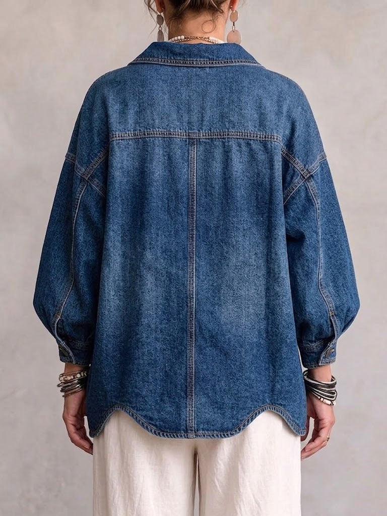 💝💝Collared Oversized Denim Jacket With Large Metal Buttons