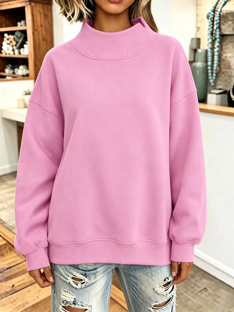 💝💝Cozy Pink High-neck Oversized Sweatshirt