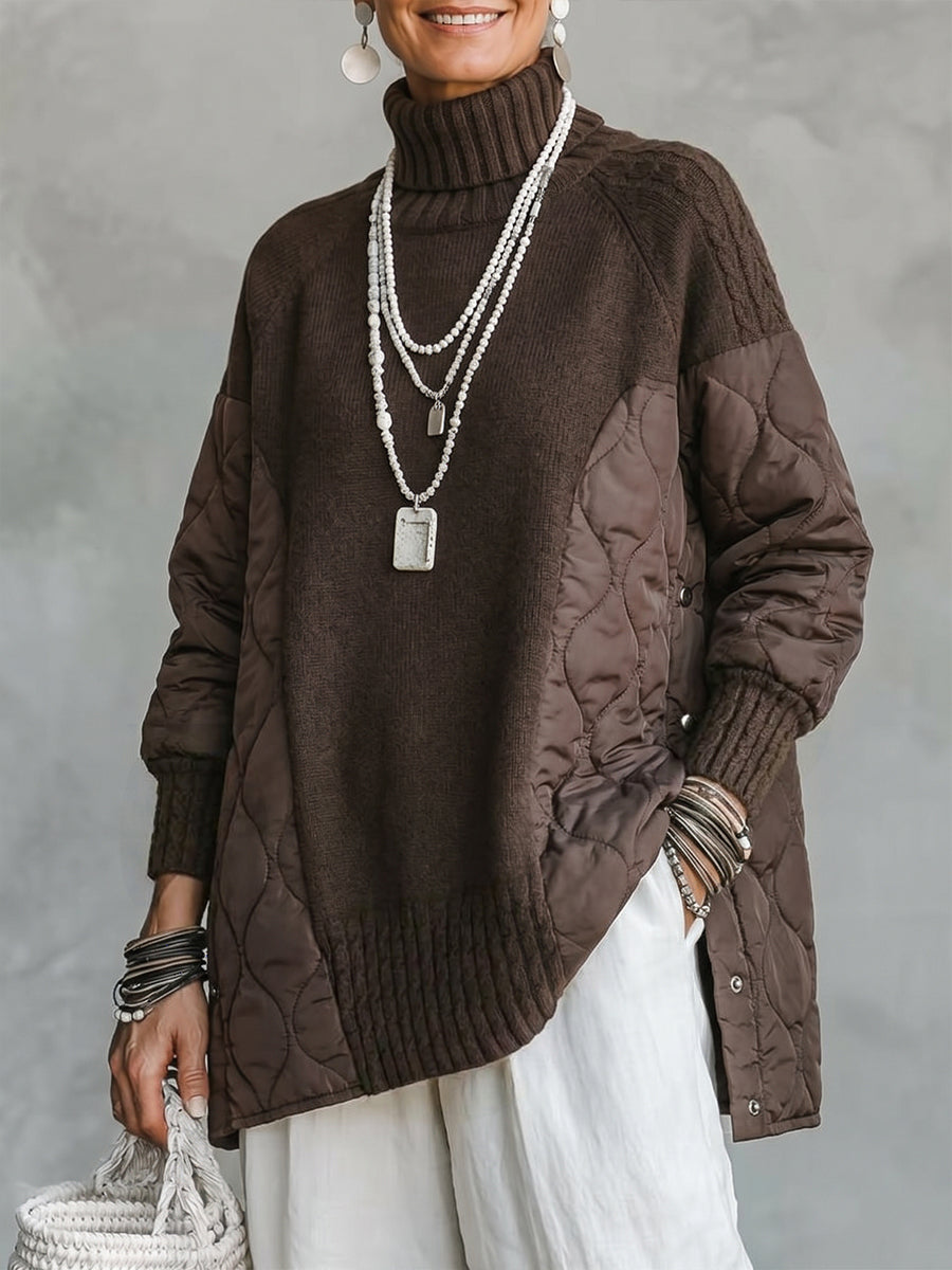 💝💝Cozy Turtleneck Quilted-Panel Knit Pullover