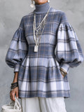 Elegant Plaid Voluminous Sleeve Tunic