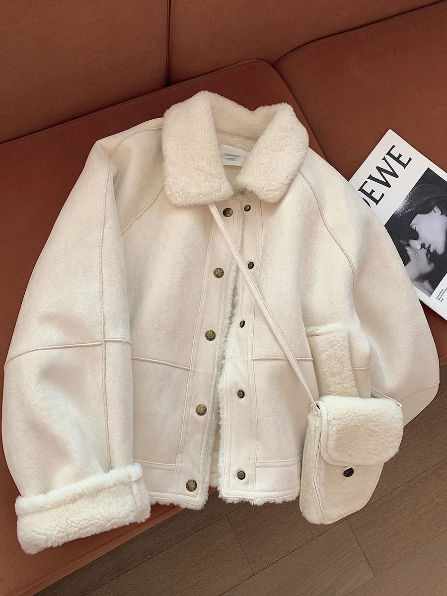 💝💝Casual Warm Faux Suede And Sherpa Jacket