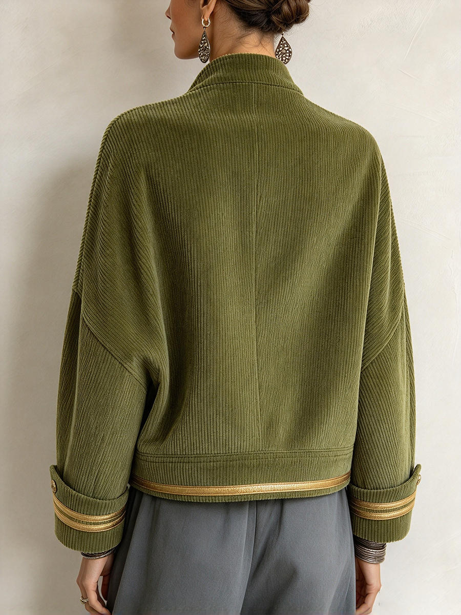 🌿🌿LAST DAY SAVE 49%🔥Casual Chic Retro Corduroy Military Cropped Jacket