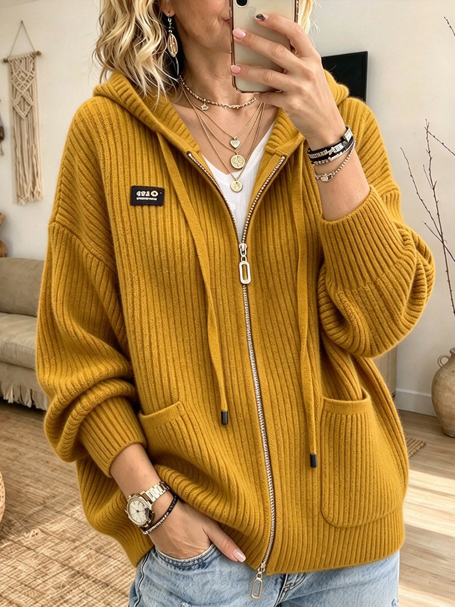 💝💝Cozy And Casual Ribbed Knit Zip-up Hooded Cardigan
