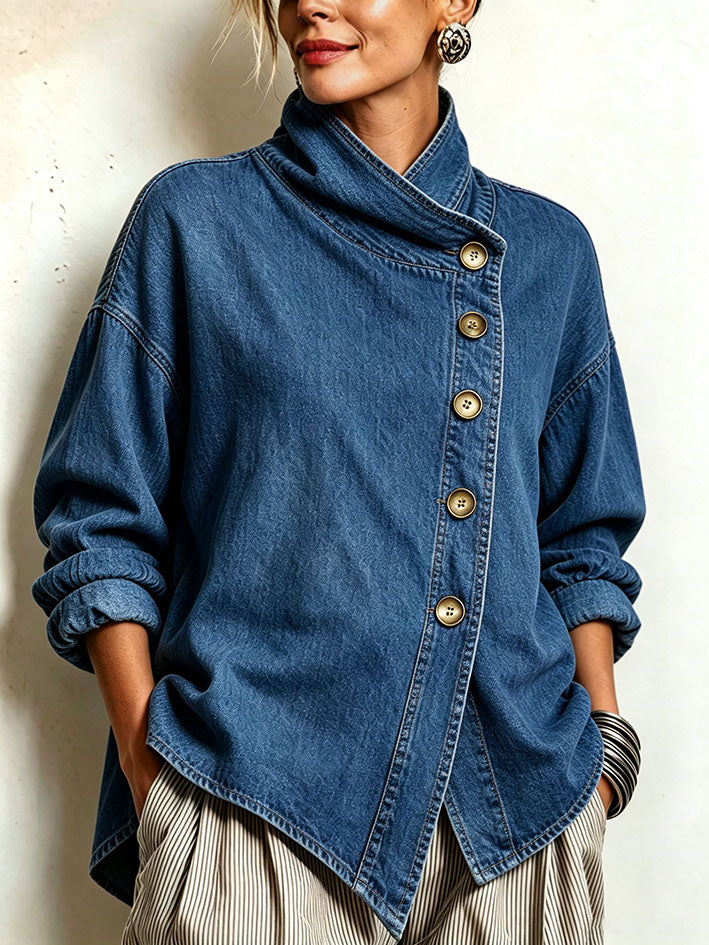 💝💝Chic High Funnel Neck Asymmetric Corduroy Top