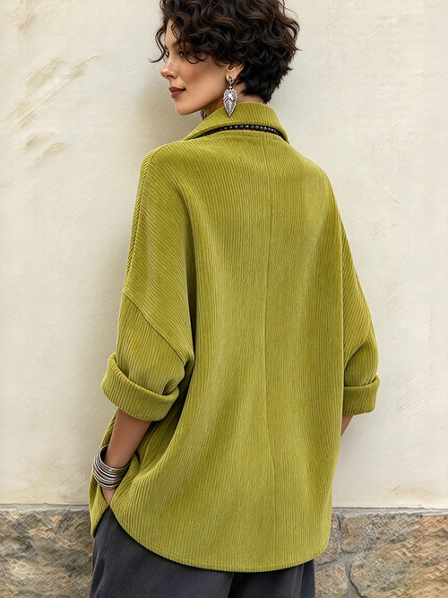 Chic Olive Green Corduroy Oversized Top