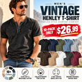 💚Men's Vintage Acid-Wash Henley T-Shirt