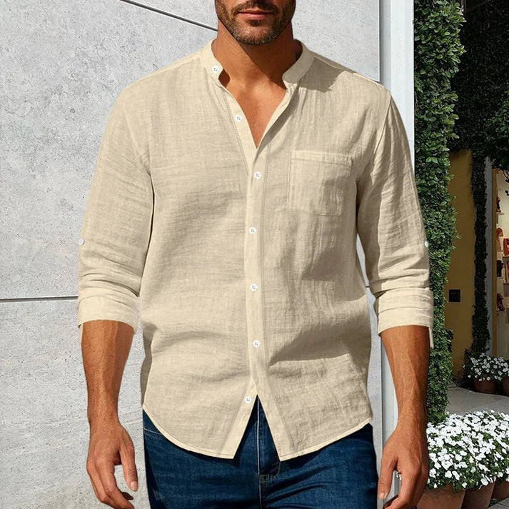 💚Men's Linen Long Sleeve Stand Collar Shirt