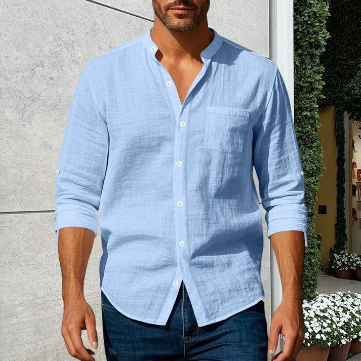 💚Men's Linen Long Sleeve Stand Collar Shirt