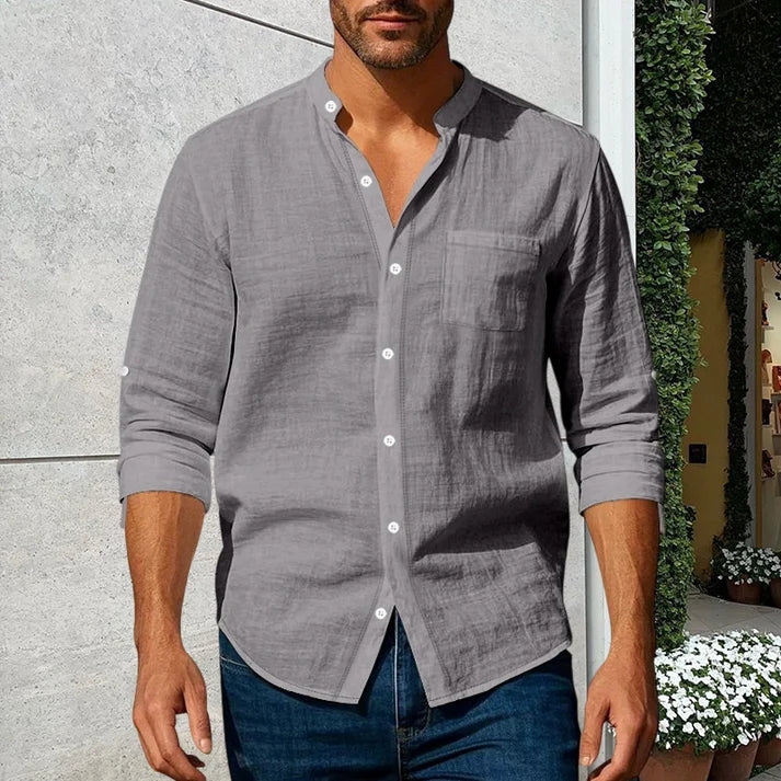 💚Men's Linen Long Sleeve Stand Collar Shirt
