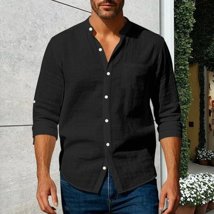💚Men's Linen Long Sleeve Stand Collar Shirt