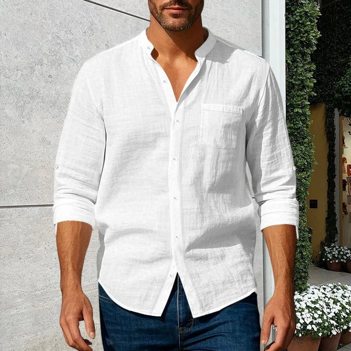 💚Men's Linen Long Sleeve Stand Collar Shirt