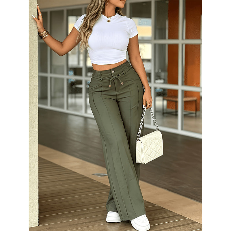 💝💝Women's High-Waisted Straight-Leg Pants with Front Seam Detail & Elastic Back Waistband – Comfortable, Versatile Trousers for Work & Everyday Wear